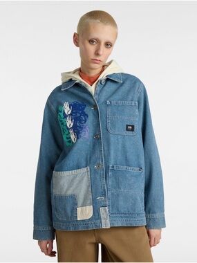 Vans Blue Denim Jacket with Multicolor Graphic Men’s size XS